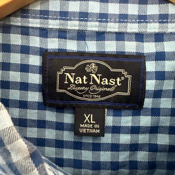 Nat‎ Nast Mens Gingham Blue Check Shirt Size XL 100% Cotton Button Down Pocket - Picture 2 of 6